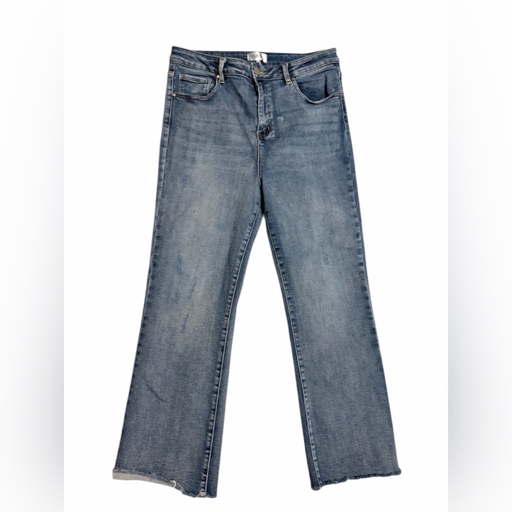 Arava Classic Blue Straight Leg Jeans Frayed Hem Cotton WStretch SZ 15 High Rise